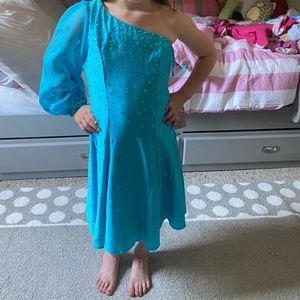 Little girls size 6 turquoise one sleeve Jonathan Kayne cocktail dress